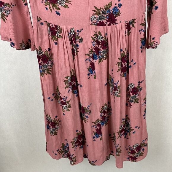 Brass & Roe Called to Surf Dress Small Pink Rose Floral Mauve 3/4 Sleeve Midi - Picture 6 of 13
